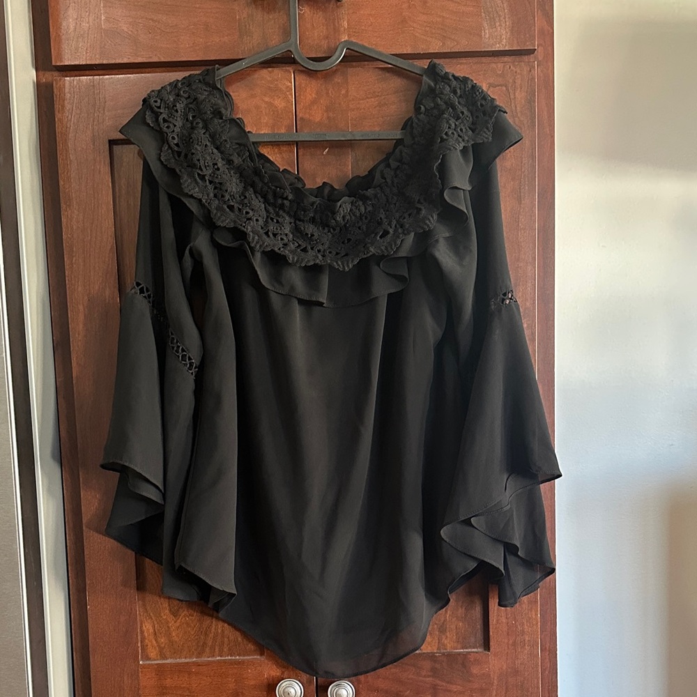 WHBM Black Lace Trim Women's Top